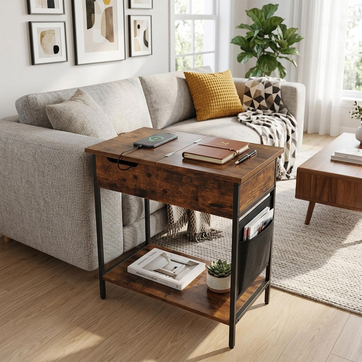 BOČNÝ stolík - viacfarebná, kov/kompozitné drevo (31.5/30/60cm) - Relaxdays