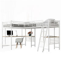 HOCHBETT 90/200 cm Weiß aus Metall und MDF mit Schreibtisch - Weiß, Metall (140/200cm) - OKMYHOME