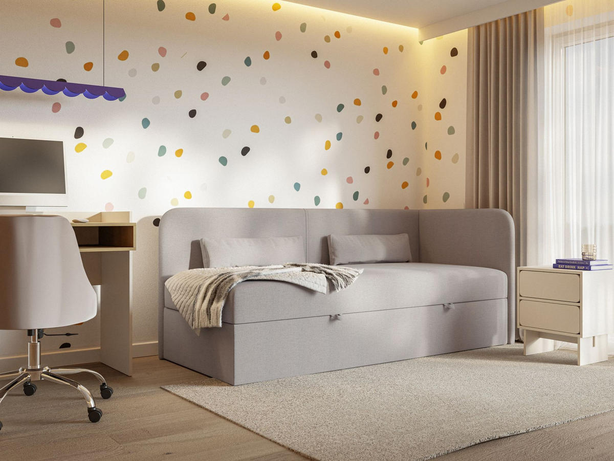 JUGENDBETT Calmmo Dunkelbeige mit Chenille-Bezug, Kopfteil rechts - Beige, Textil (90/200cm) - Selsey