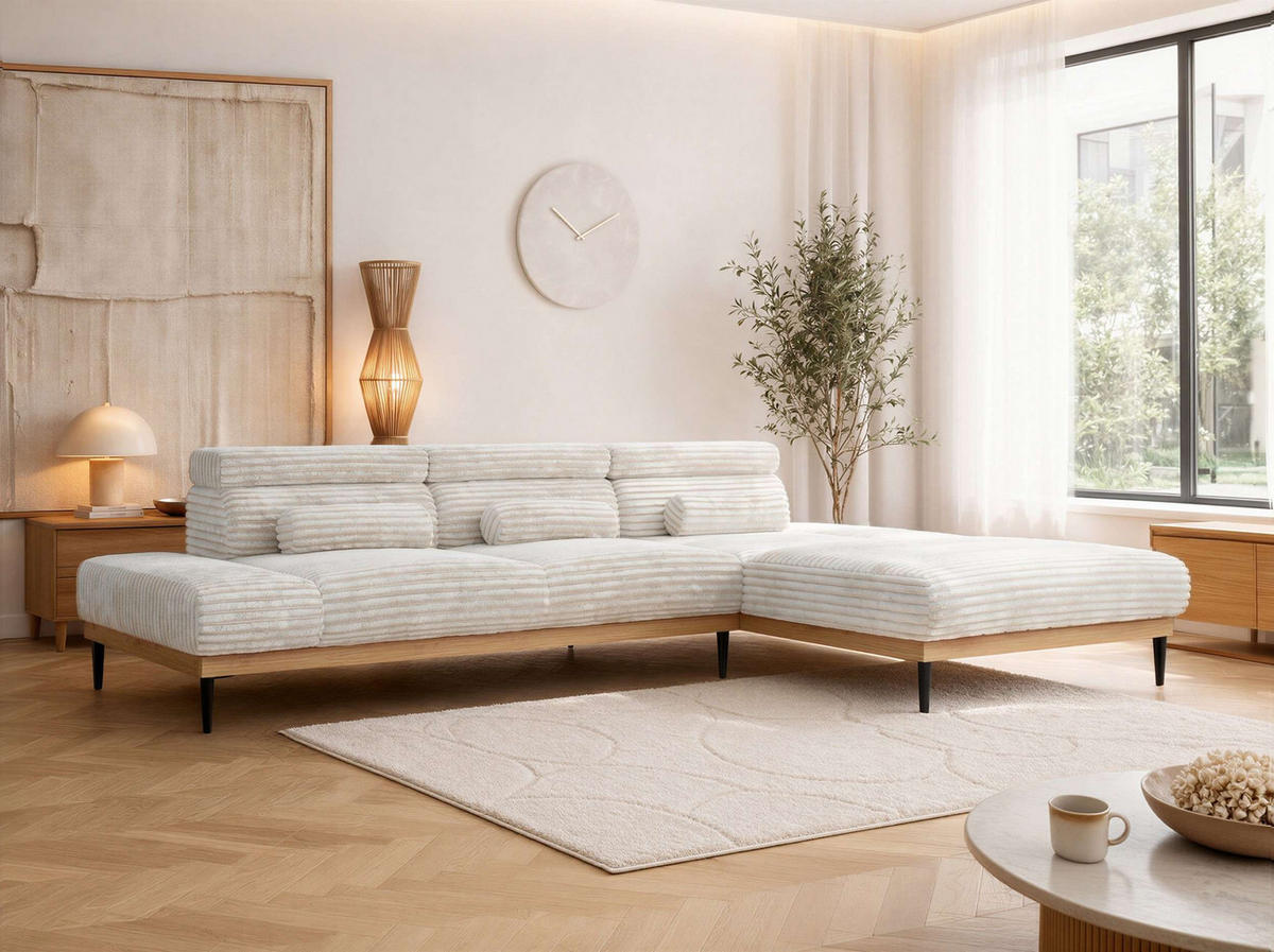 ROHOVÁ SEDAČKA PAVERO L - Béžová Manšester - Vpravo - čierna/béžová, kov/textil (316/205cm) - MKS