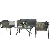 GARTENMÖBEL-SET DE-06725 4-teilig mit Glasplatte Grau - Grau, Kunststoff/Metall - ComfortXL