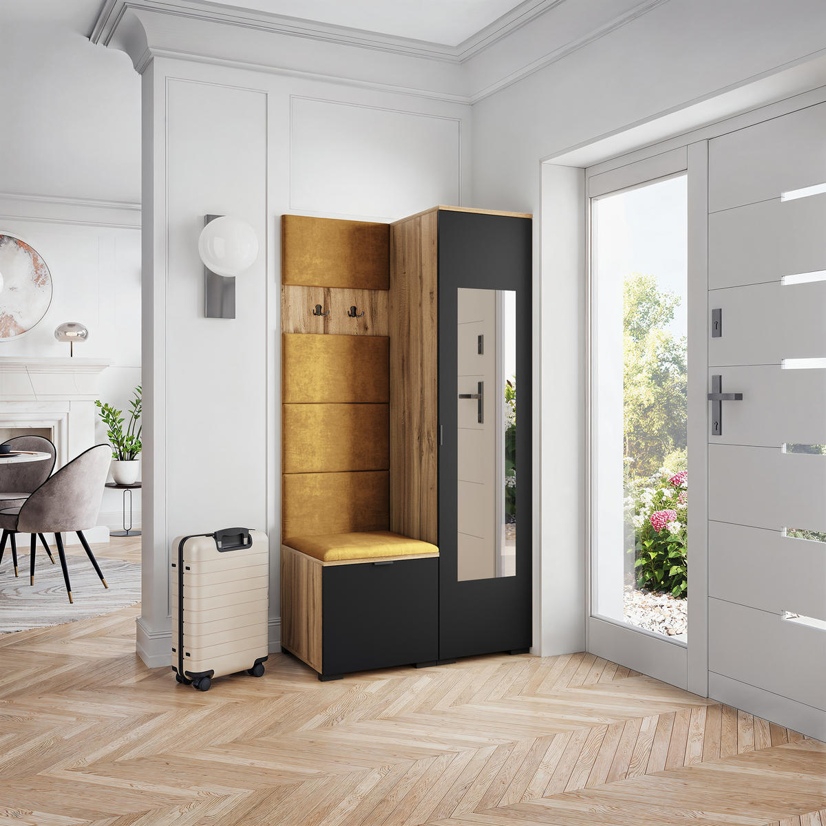 GARDEROBENSCHRANK VIRA 95/181/51 cm Modern Garderobe-Set Eiche Wotan - Gelb/Eiche Wotan, Holzwerkstoff (95/181/51cm) - MASSENO