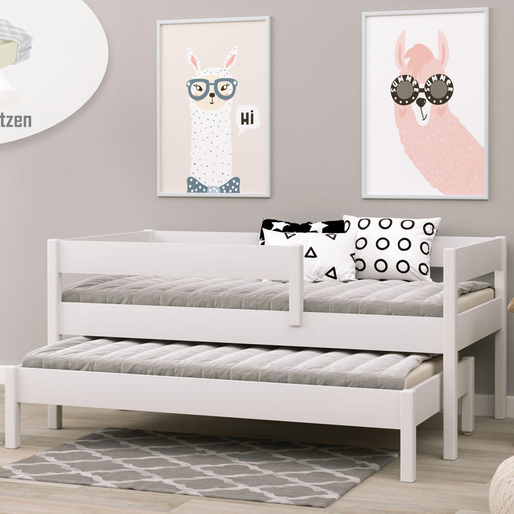 AUSZIEHBETT Junior 140x70 weiß mit Schubladen und Matratzen - Weiß, Holzwerkstoff (70/140cm) - LUKDOM