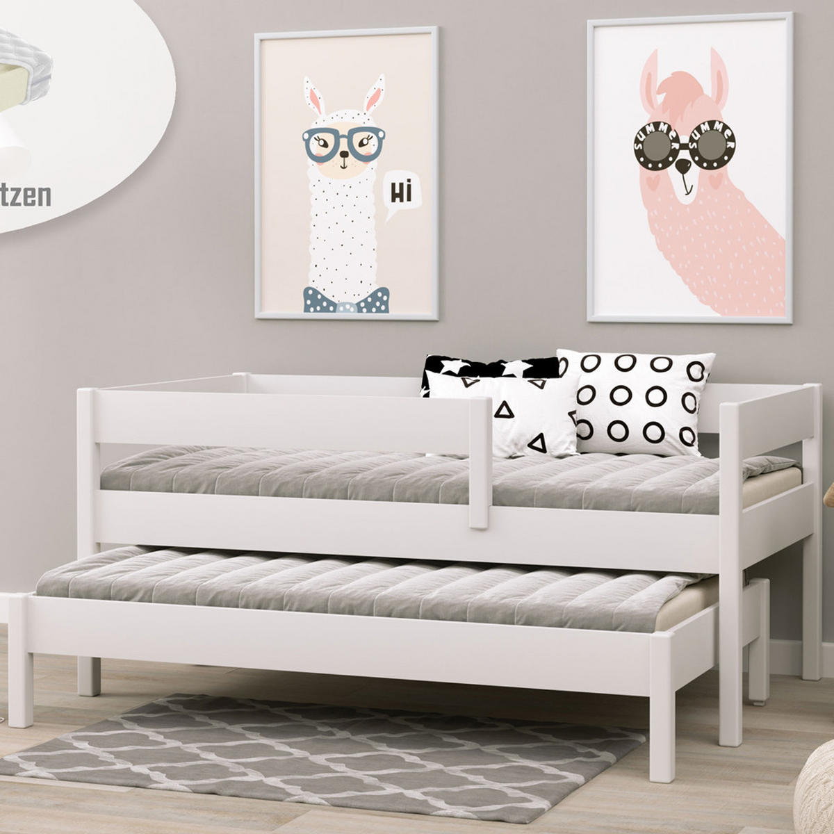 AUSZIEHBETT Junior 140x70 weiß mit Schubladen und Matratzen - Weiß, Holzwerkstoff (70/140cm) - LUKDOM