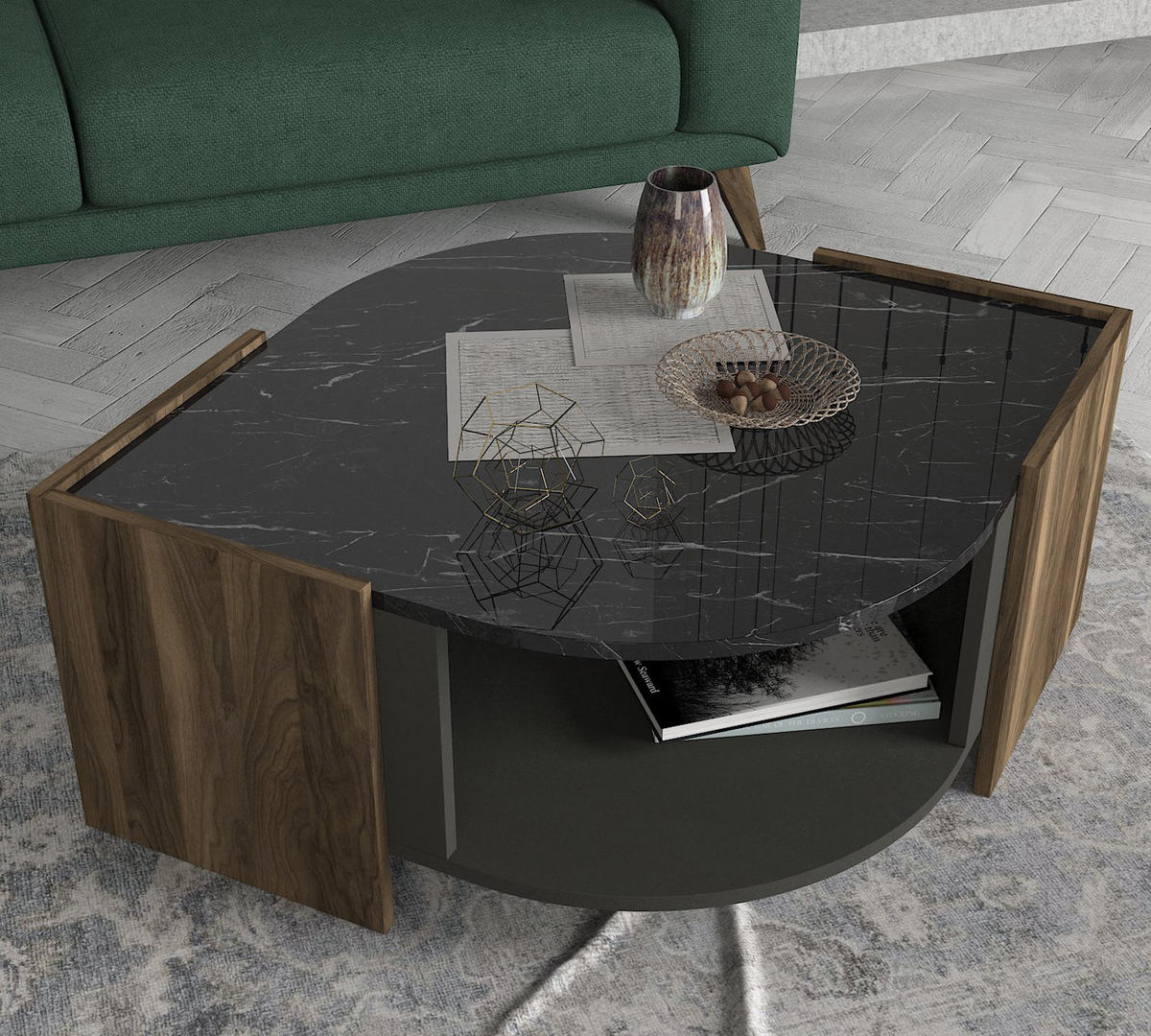 COUCHTISCH Marbel Walnuss Marmor Optik - Anthrazit/Walnussfarben, Holzwerkstoff (75/75/40cm) - moebel17