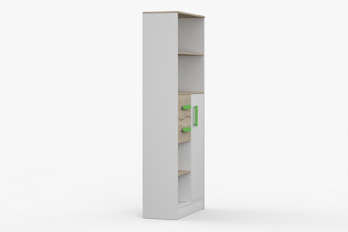 REGAL MIKI 05 Korpus Weiß | Griffe Grün - Weiß/Grün, Holz/Holzwerkstoff (80/187/33cm) - Deine Möbel 24