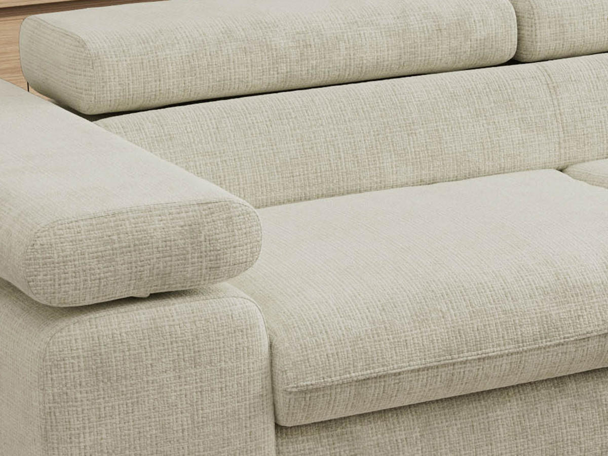 ECKSOFA PABLO L Creme Schenille grob gewebt - Rechts Seite mit T25 Topper - Creme/Schwarz, Textil/Metall (273/208cm) - MKS