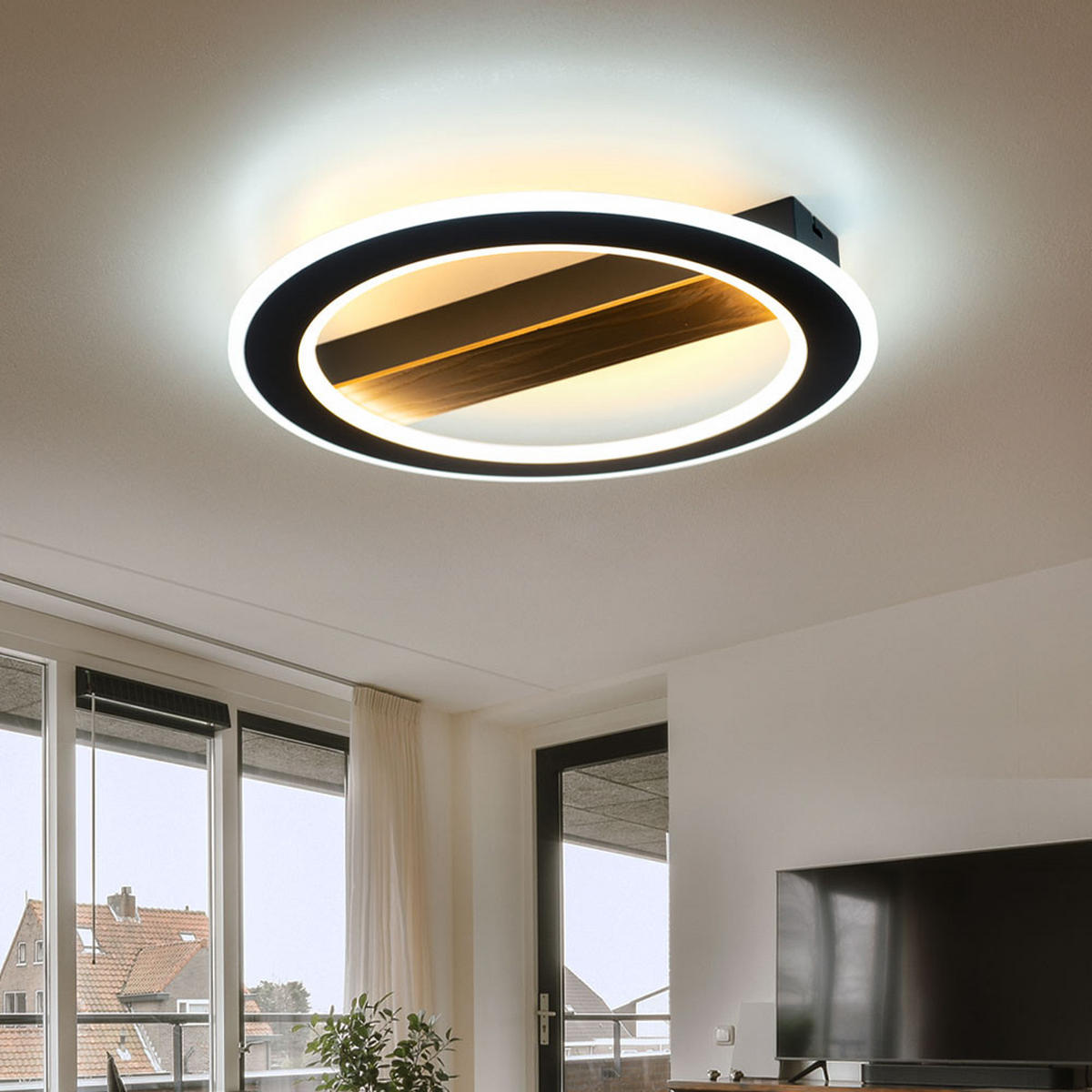 LED DECKENLEUCHTE MATTIA Holzoptik Schwarz - Schwarz, Holz (45/45/5.5cm) - Globo Lighting