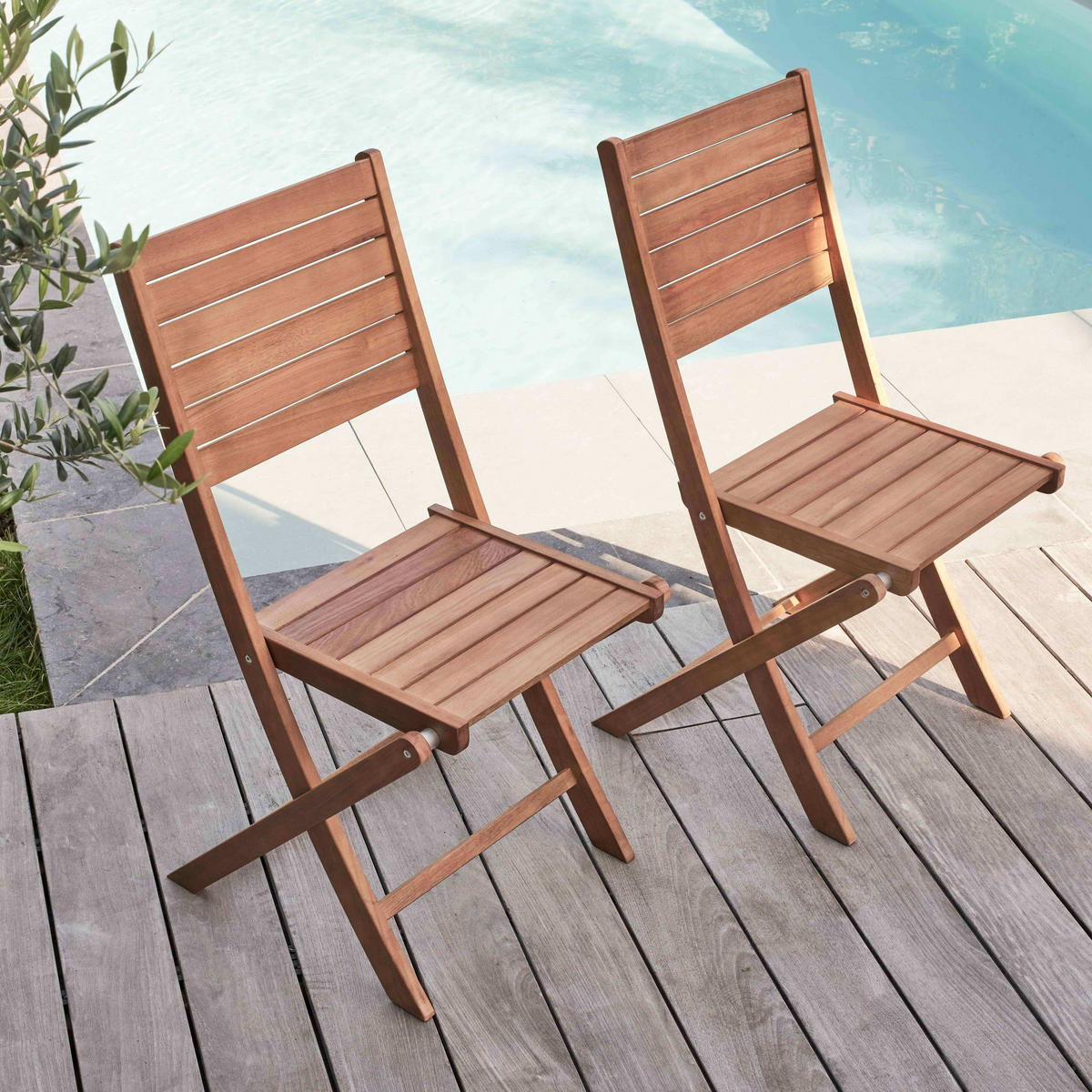 GARTENSTUHL 2-tlg., Holzfarbe - Braun, Holz (53/92/48cm) - Oviala
