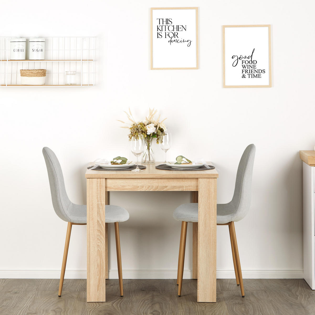 TISCHGRUPPE 80/80 cm Natur mit 2 Stühlen grau - Naturfarben/Grau, Holz/Textil (80/88/80cm) - Homestyle4u