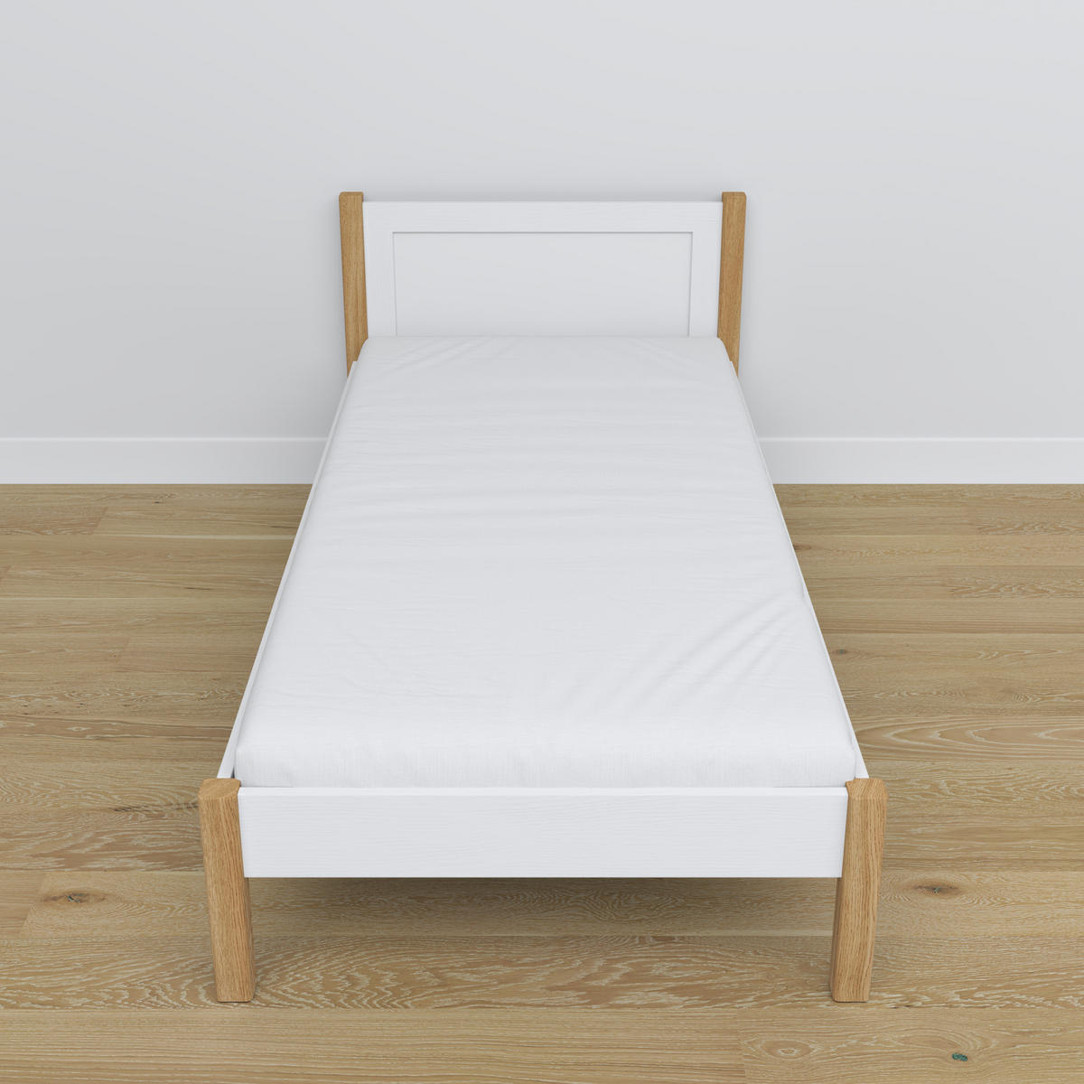 BETT N02 Weiß / Eiche Natur 120/200 - Eiche Artisan/Weiß, Naturmaterialien/Holz (120/200cm) - N-Wood