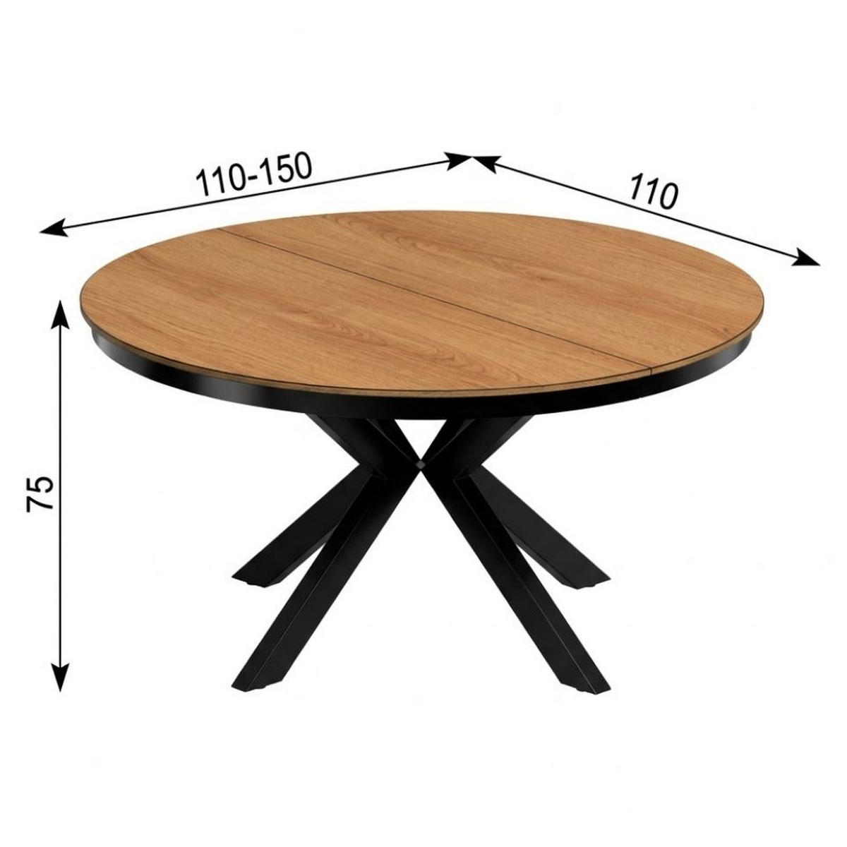 ESSTISCH Fonti F-10 rund ausziehbar 110-150 x 110 x 75 cm Karamell-Eiche - Eichefarben, Holzwerkstoff/Metall (150/110/75cm) - Koseto