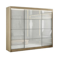 SCHWEBETÜRENSCHRANK Porto III 250 cm 3-türig, Eiche sonoma, lacobel weiß, Sprosse - Weiß/Sonoma Eiche, Kunststoff (250/215/61cm) - Margaret Hadas24