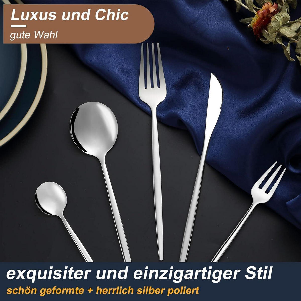BESTECKSET 30-teilig für 6 Personen Edelstahl spülmaschinenfest - Silberfarben, Metall