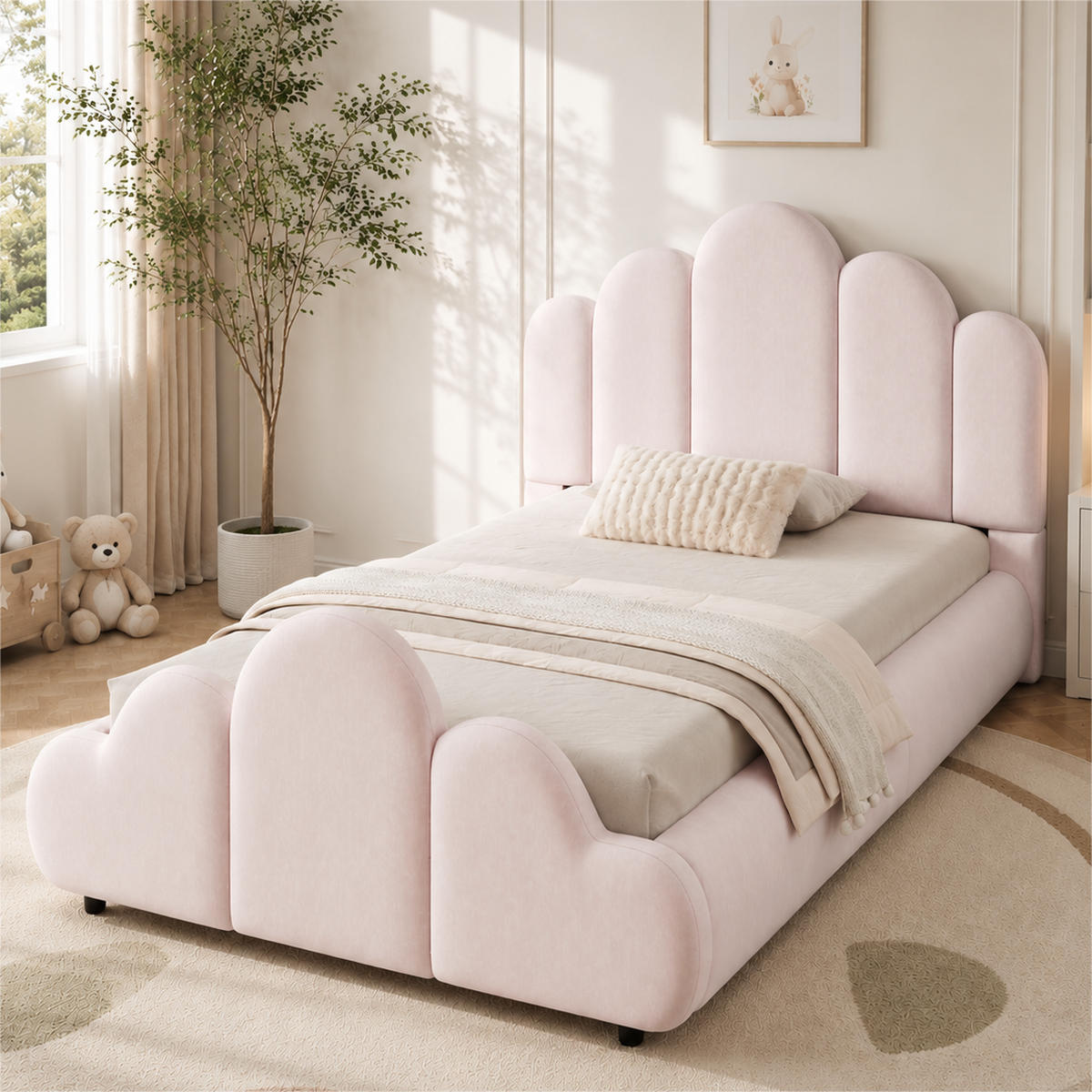 POLSTERBETT 90/200 cm in Rosa mit gepolstertem Kopfteil, abgerundeten Ecken und Stauraum aus Samt - Schwarz/Rosa, Holzwerkstoff/Textil (90/200cm) - STILVORA