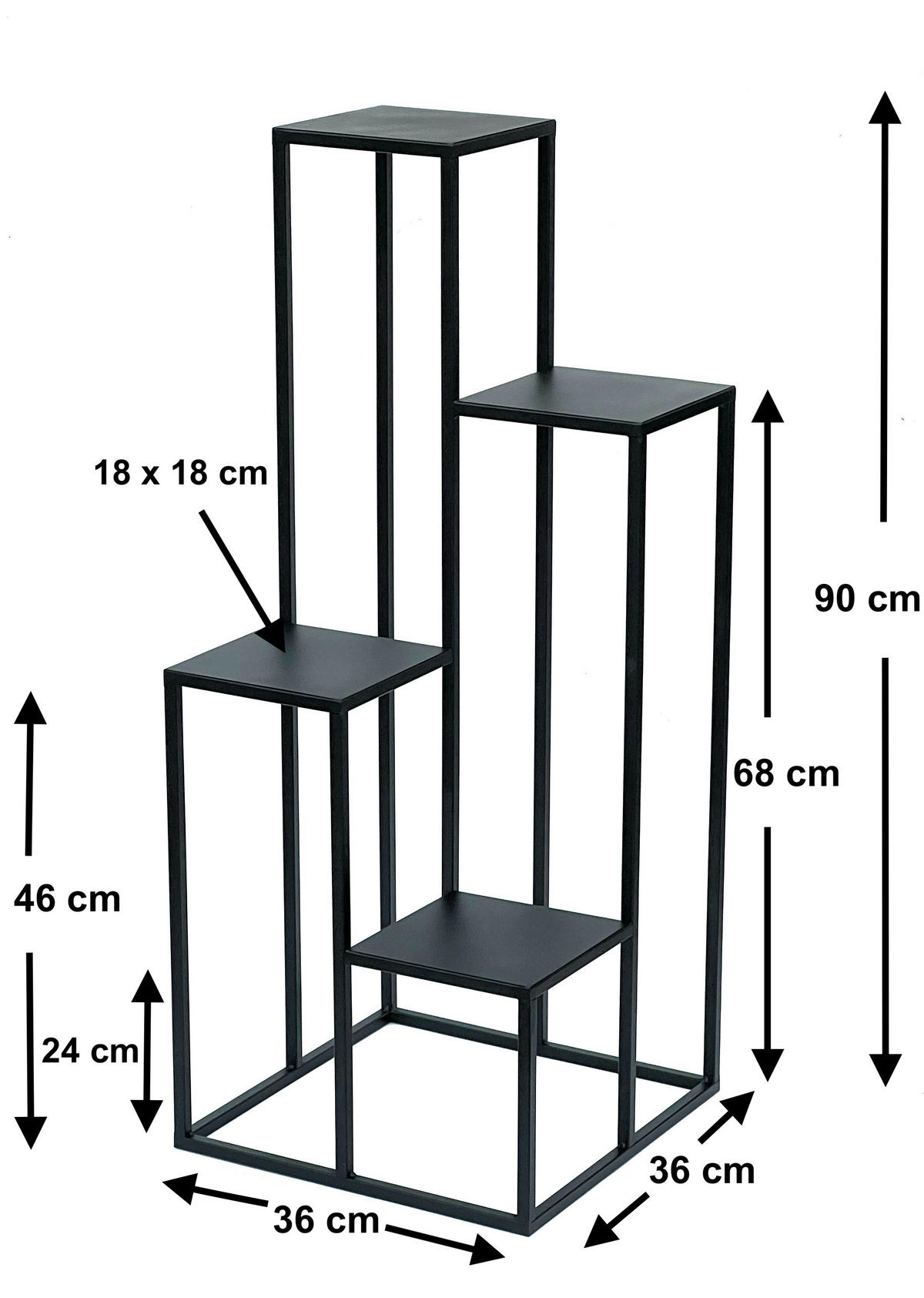 BLUMENTREPPE mit 4 Ebenen Metall Schwarz 90 cm 96354 - Schwarz, Metall (36/90/36cm) - DanDiBo