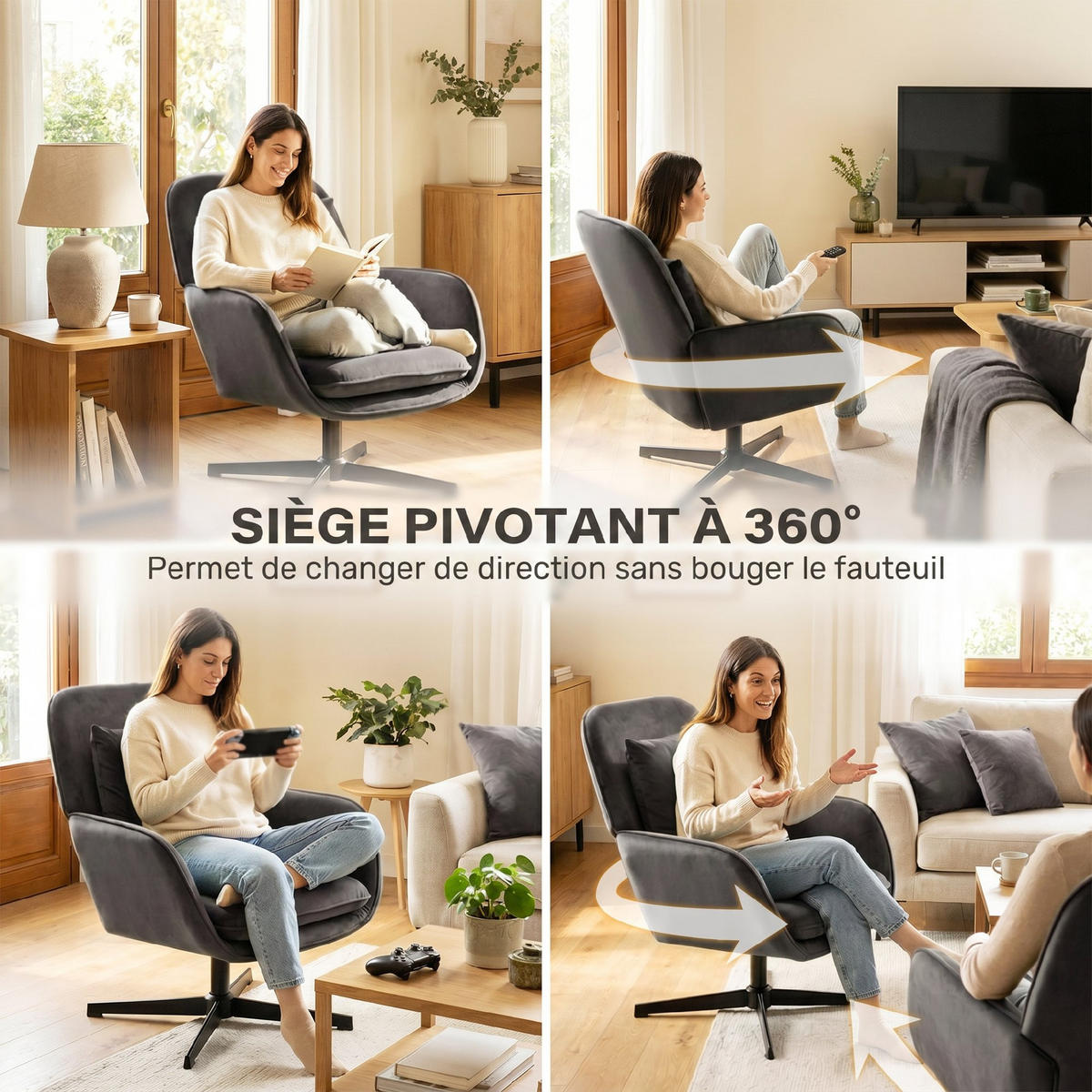 RELAXSESSEL DE-13358 Velours, breite Sitzfläche Dunkelgrau - Dunkelgrau, Metall (73/85/83.5cm) - ComfortXL