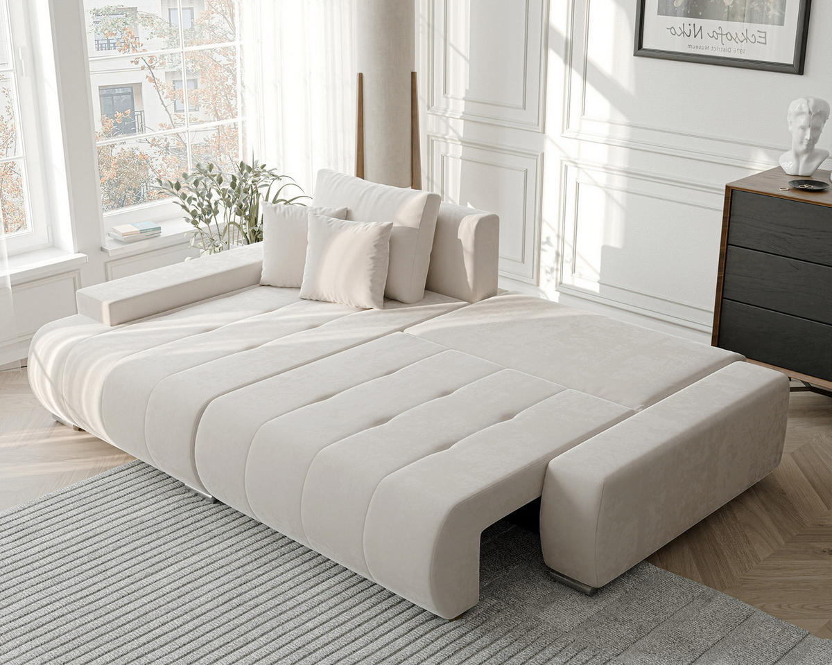 ECKSOFA NIKO Links, mit Schlaffunktion und Bettkasten, Creme - Creme, Textil (227/153cm) - Idohome