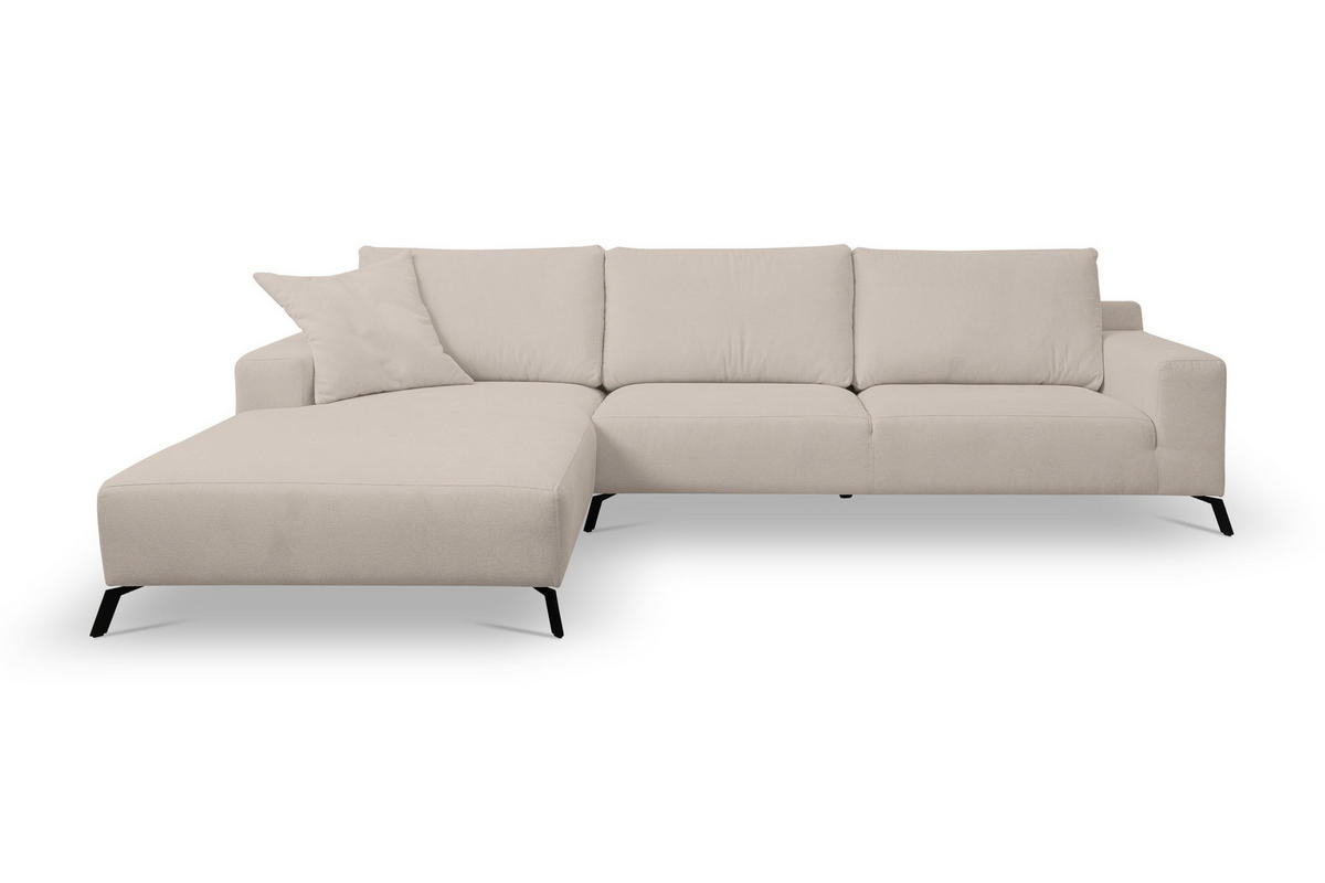 ECKSOFA Aspen in L-Form, Coach Farbe: Beige, Velourstoff, Ottomane Links - Beige, Textil (187/312cm) - VENASI MÖBEL