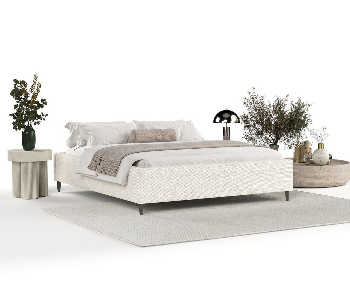 POLSTERBETT Larch Creme 140/200 cm im Chenille-Stoff - Creme/Schwarz, Holz/Holzwerkstoff (140/200cm) - Maison de Reve