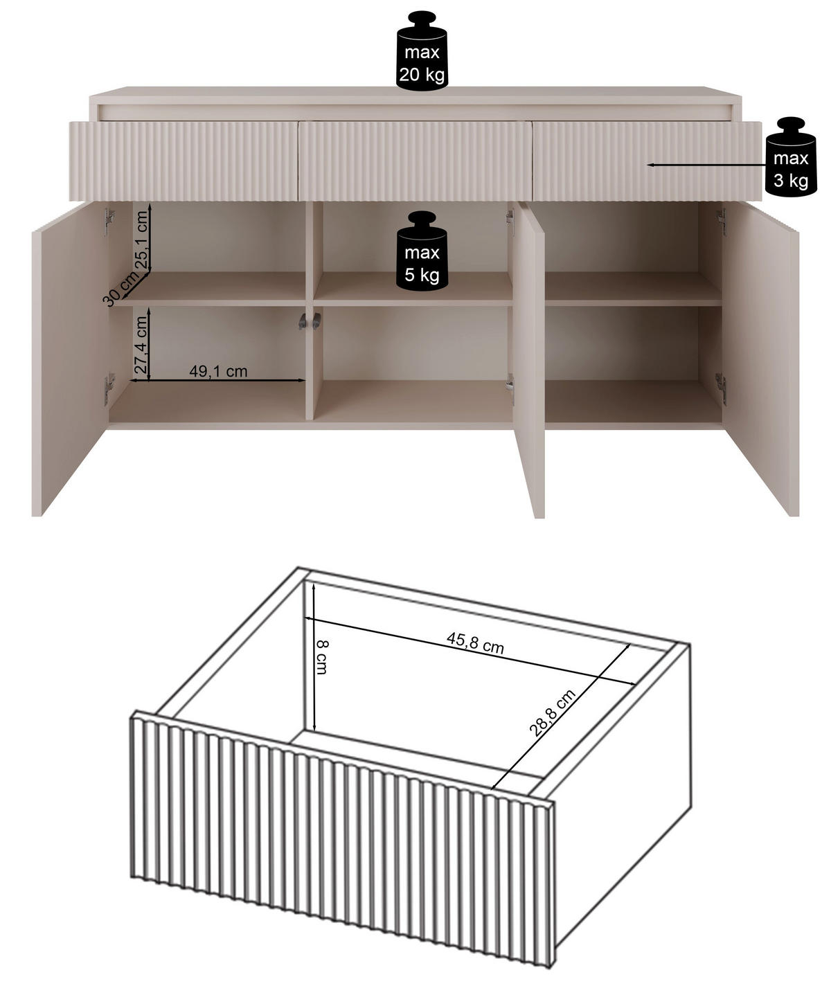 SIDEBOARD Vemmi Kaschmir 155 cm - Taupe, Holzwerkstoff (155/80/36cm) - Selsey