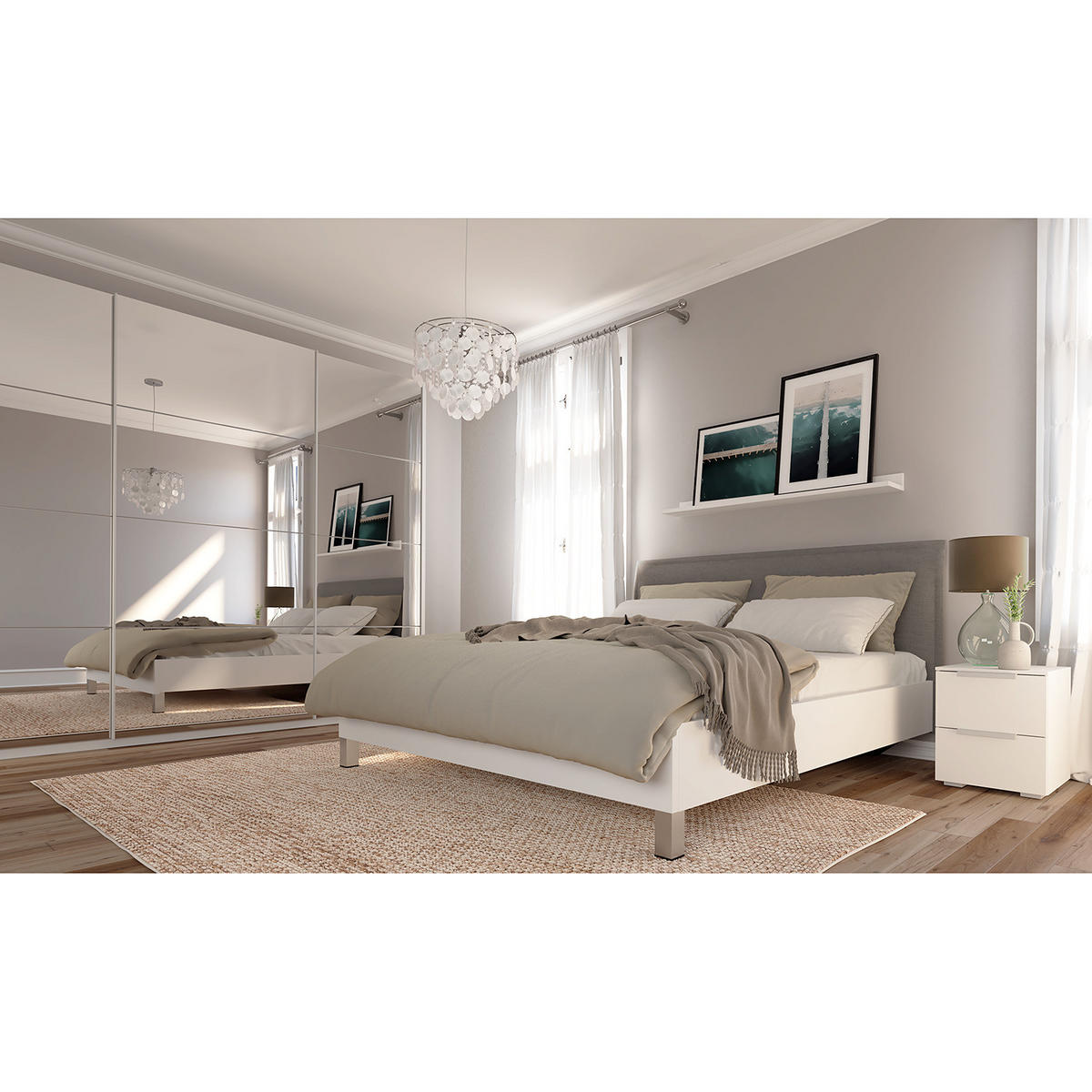 SCHWEBETÜRENSCHRANK - Weiß, Glas/Holzwerkstoff (270/222/68cm) - home24