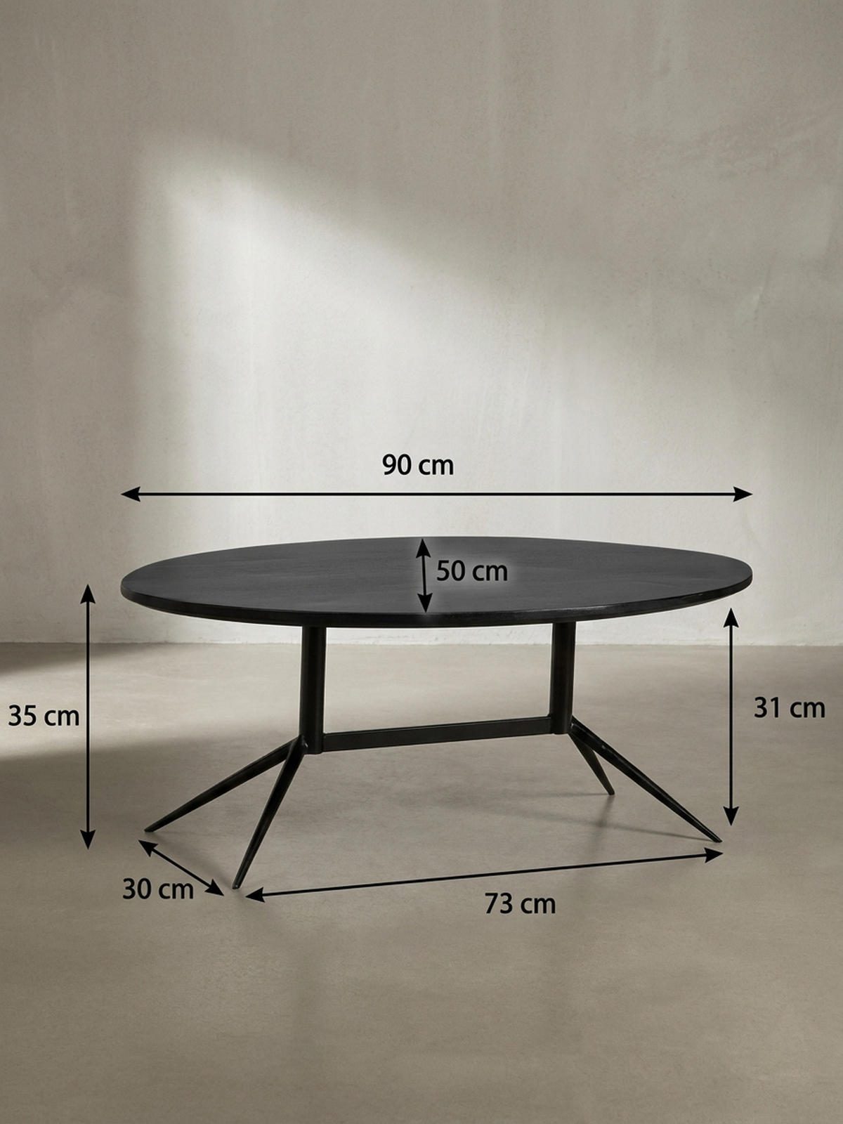 COUCHTISCH Oval in Schwarz aus Mango Massivholz und Metall, 90x50x35 cm mit natürlicher Holzmaserung - Schwarz, Holz/Metall (50/90/35cm) - KADIMA DESIGN
