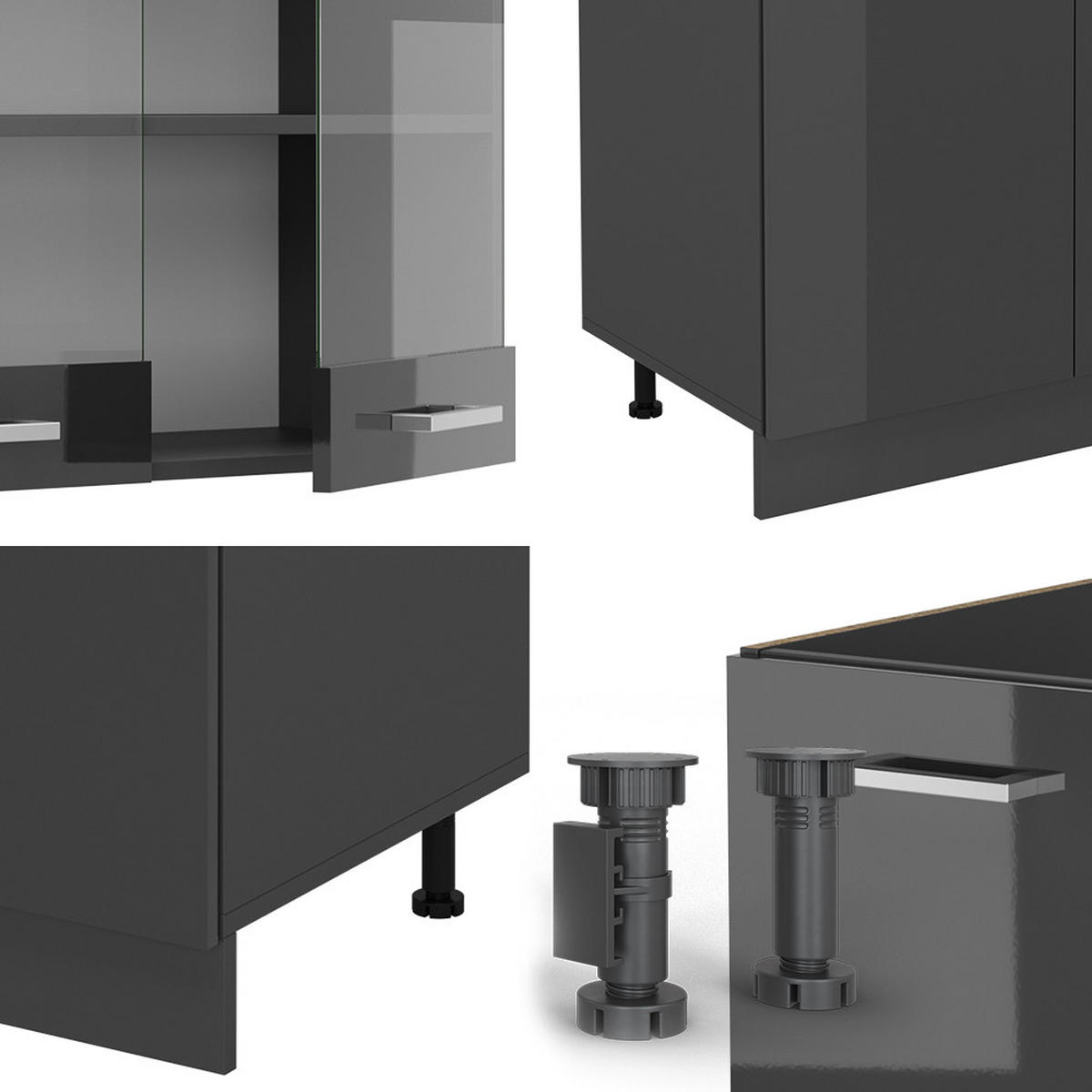 KÜCHENZEILE R-Line Anthrazit Hochglanz/Anthrazit 300 cm mit Hochschrank, ohne Arbeitsplatte - Anthrazit, Holzwerkstoff (300/81.6/46cm) - Vicco
