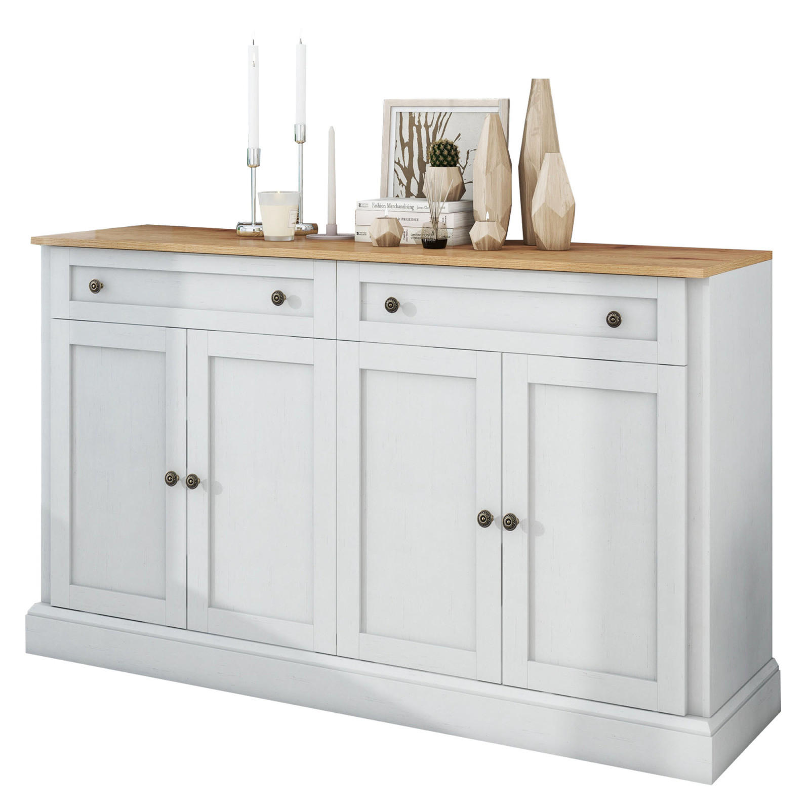 SIDEBOARD 148x86x40 cm, 4 Türen, 2 Schubladen, Weiß-Holz - Weiß, Holz (148/86/40cm)