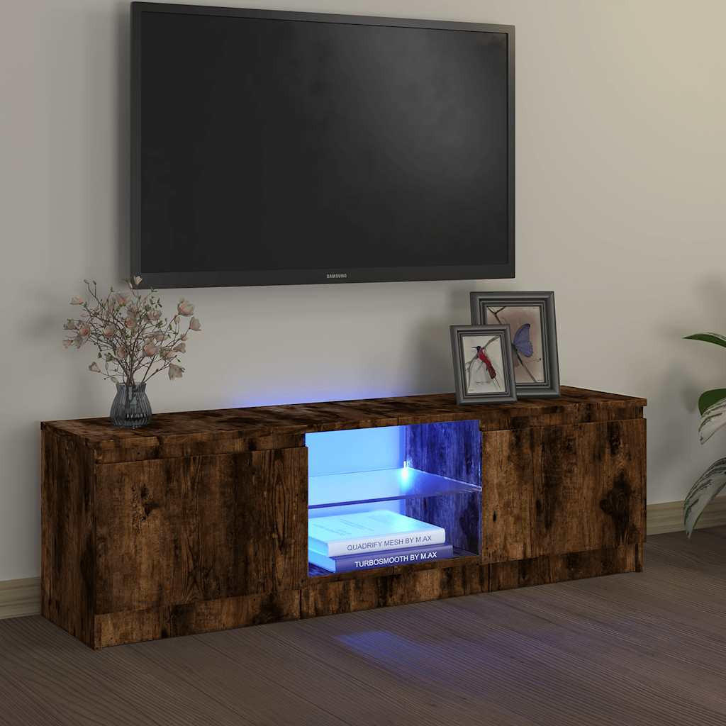 LOWBOARD mit Led-Leuchten 120/30/36 cm aus Holzwerkstoff in Räuchereiche Dekor - Dunkelbraun, Holz (120/36/30cm) - vidaXL