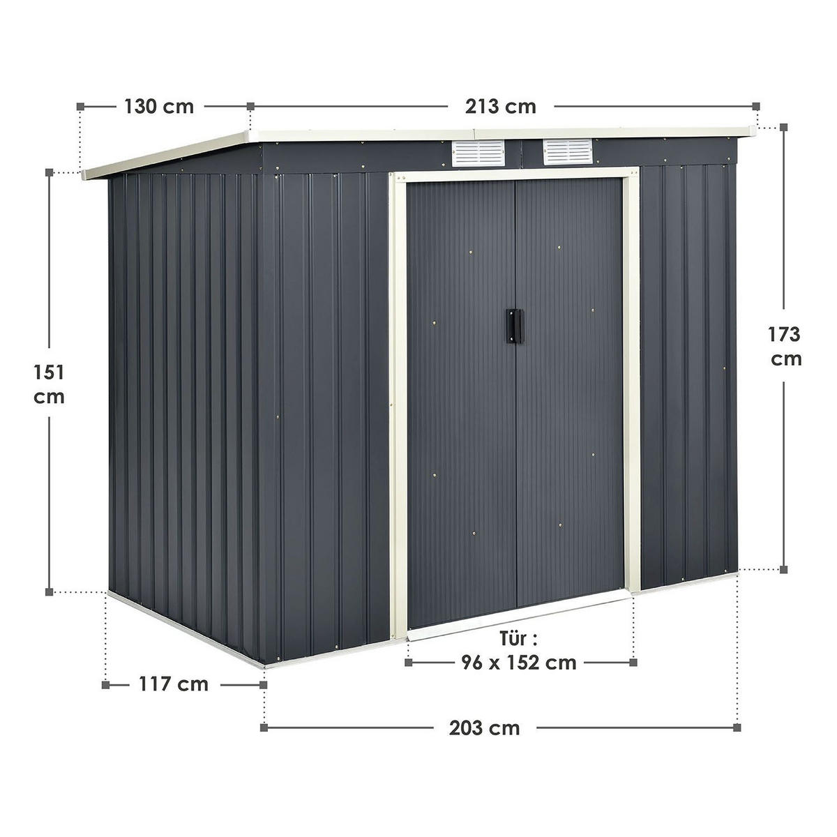 GERÄTESCHUPPEN M mit Holzunterstand links - Anthrazit, Metall (213/173/130cm) - Juskys