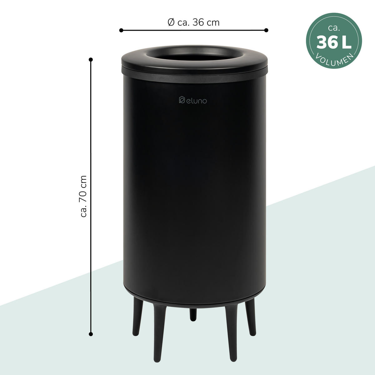 ABFALLEIMER, 36 Liter, aus Metall, schwarz - Schwarz, Metall (36/70/36cm) - eluno