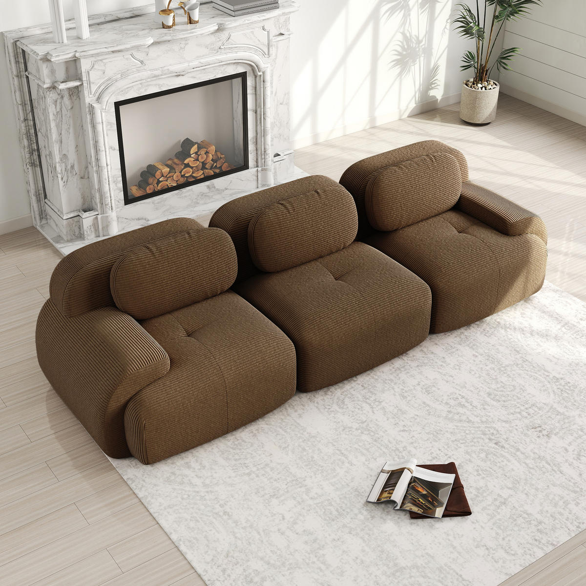 3-SITZER Sofa 298x103x75 cm aus Cordstoff modular ohne Gestell, braun - Braun, Textil (103/75/298cm)