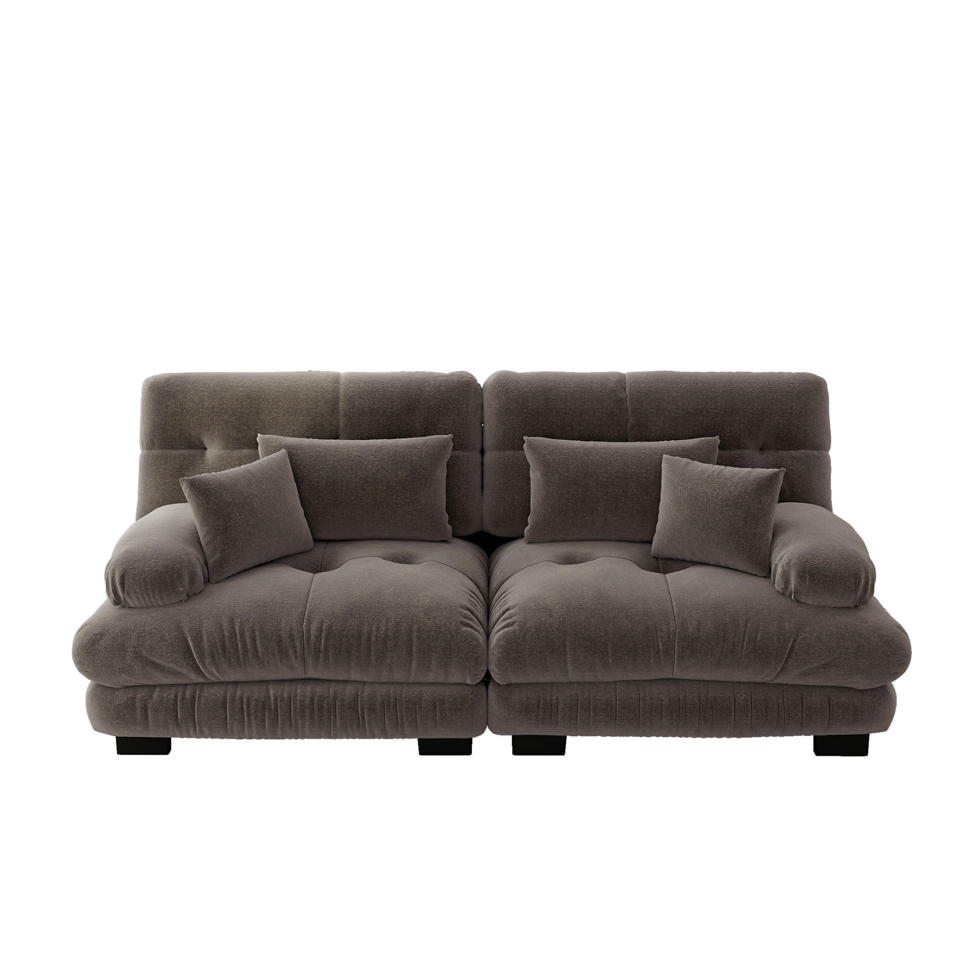 2-SITZER SOFA Chenille Braun mit Lendenkissen und Dekokissen - Braun, Textil (220/81/77cm) - WISHDOR