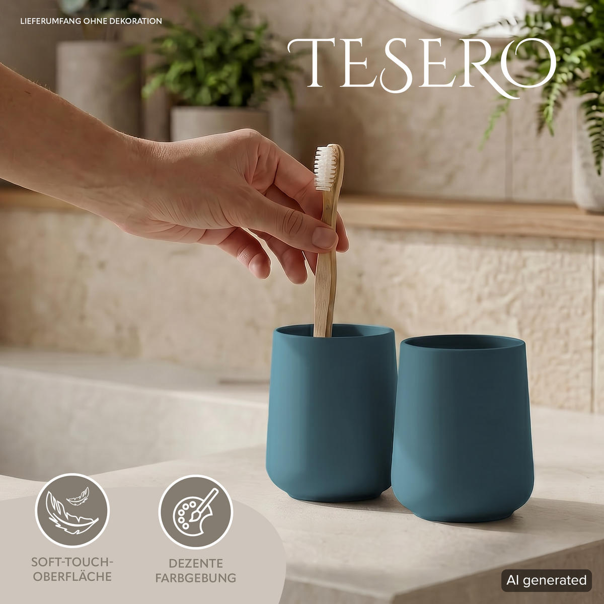 BECHER-SET TESERO 2tlg., Soft-Touch, blau - Blau, Kunststoff (8.5/10.5/8.5cm) - eluno