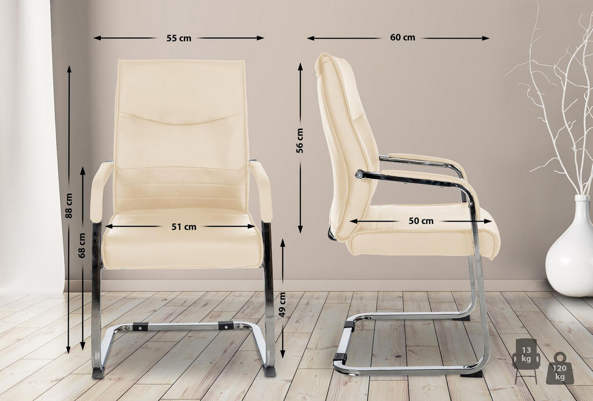 BESUCHERSTÜHLE Haarlem - 2er Set creme - Chromfarben/Creme, Textil/Metall (55/88/60cm) - TPFLiving