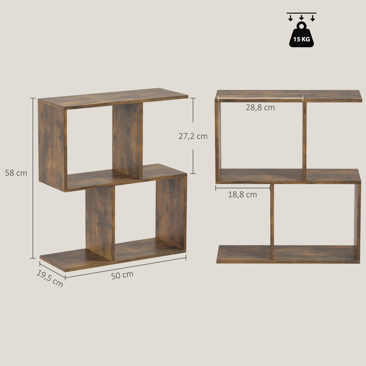 BEISTELLTISCH Spanplatte Rustikal-Braun - Braun, Holzwerkstoff (50/19.5/58cm) - HOMCOM