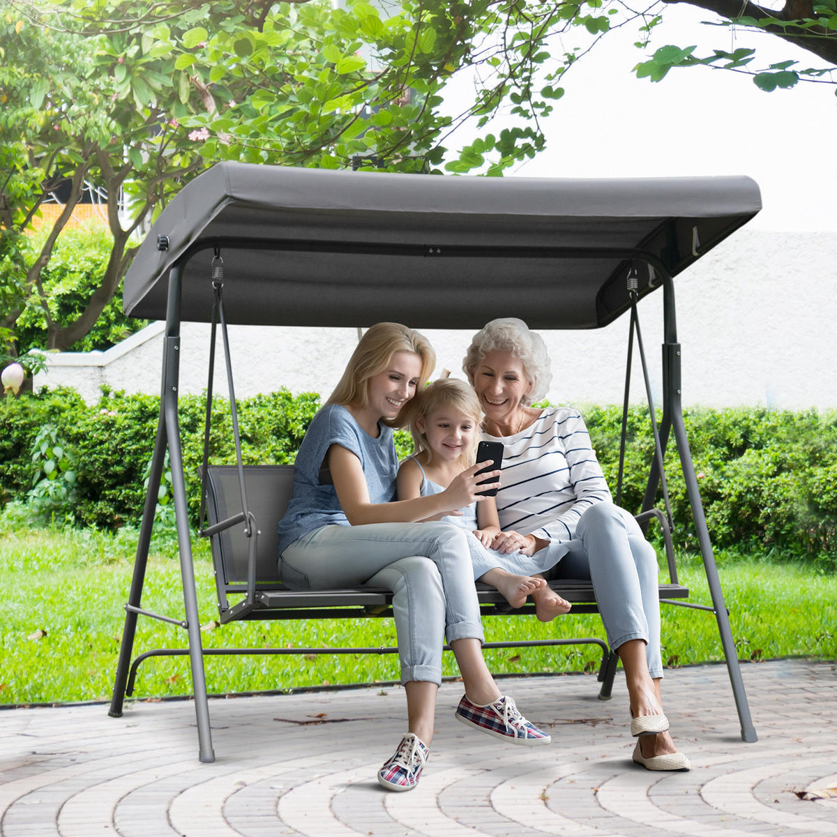 HOLLYWOODSCHAUKEL DE-15224 3-Sitzer mit verstellbarem Dach Grau - Grau, Metall (118/159/175cm) - ComfortXL