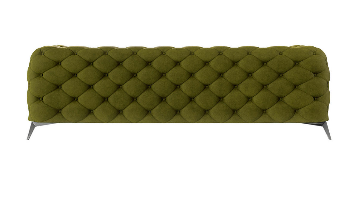 CHESTERFIELD-SOFA 3-Sitzer Laura Olive Samt - Silberfarben/Olivgrün, Holz/Textil (243/75/100cm) - S-Style Möbel
