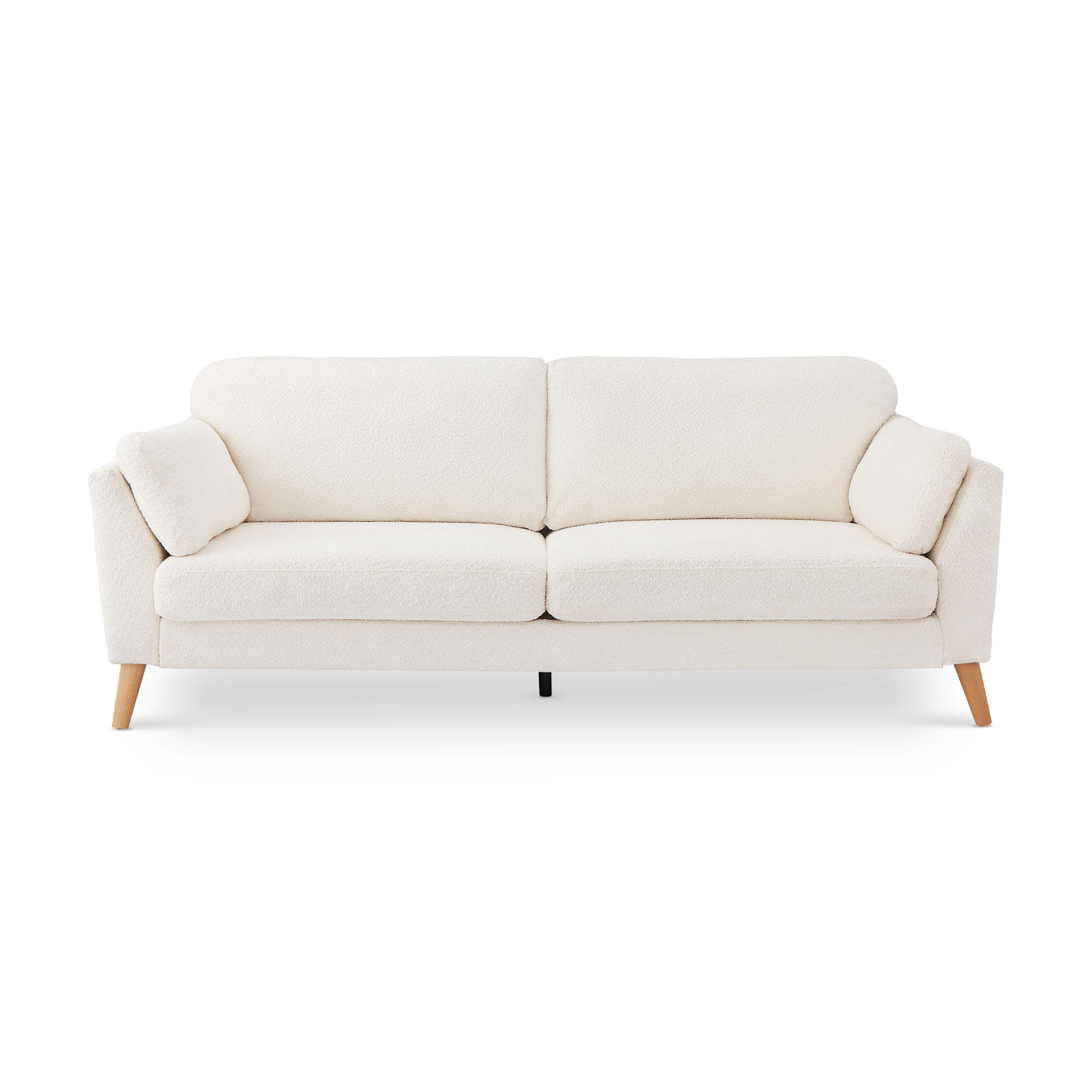 3-SITZER-SOFA Maja Skandinavisches mit weißer Bouclé - Weiß/Akaziefarben, Holz/Holzwerkstoff (225/86/80cm) - Sicaan