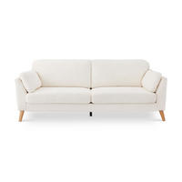 3-SITZER-SOFA Maja Skandinavisches mit weißer Bouclé - Weiß/Akaziefarben, Holz/Holzwerkstoff (225/86/80cm) - Sicaan
