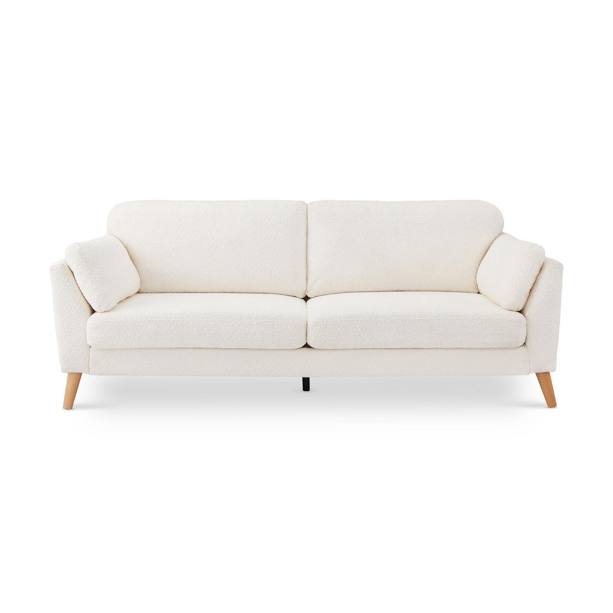 3-SITZER-SOFA Maja Skandinavisches mit weißer Bouclé - Weiß/Akaziefarben, Holz/Holzwerkstoff (225/86/80cm) - Sicaan