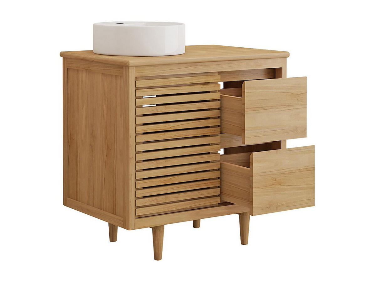 EINZELWASCHTISCH - 80 cm x 55 cm - Holz, Platte - Naturfarben Hell - TORAJA - Naturfarben, Holz (80/80/55cm) - Vente-Unique