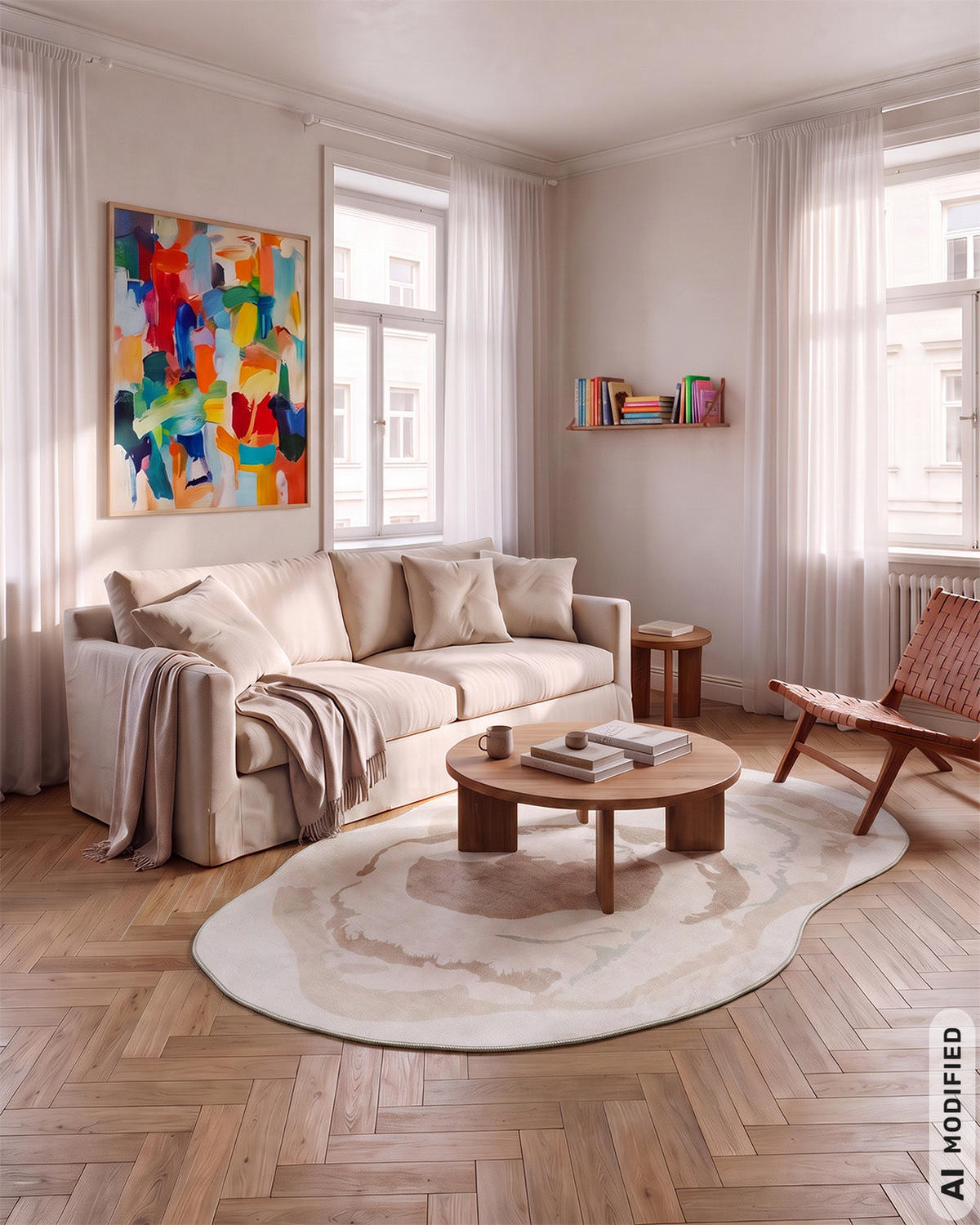 TEPPICH Bova Nello Mazovia Unregelmäßige Form 120x160cm Beige Weiß Abstrakt Kurzflor - Beige, Textil (120/160cm) - Mazovia
