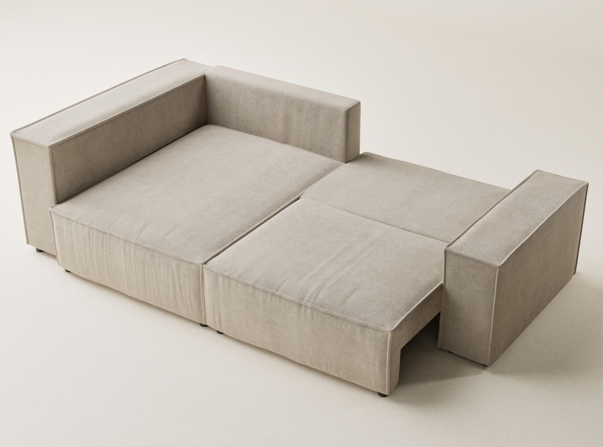 ECKSOFA MIT SCHLAFFUNKTION Tonga Beige Webstoff - Beige/Schwarz, Holz/Holzwerkstoff (105/225cm) - Maison de Reve