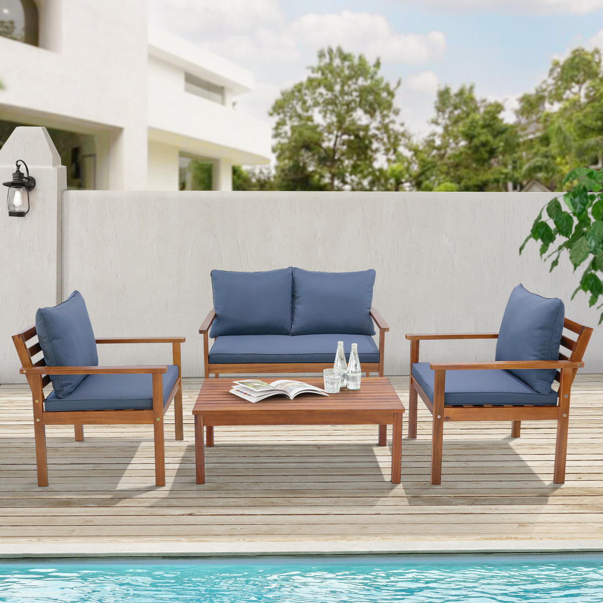 GARTENMÖBEL-SET 4 TLG. Brittoli - Grau/Akaziefarben, Holz/Textil - [en.casa]