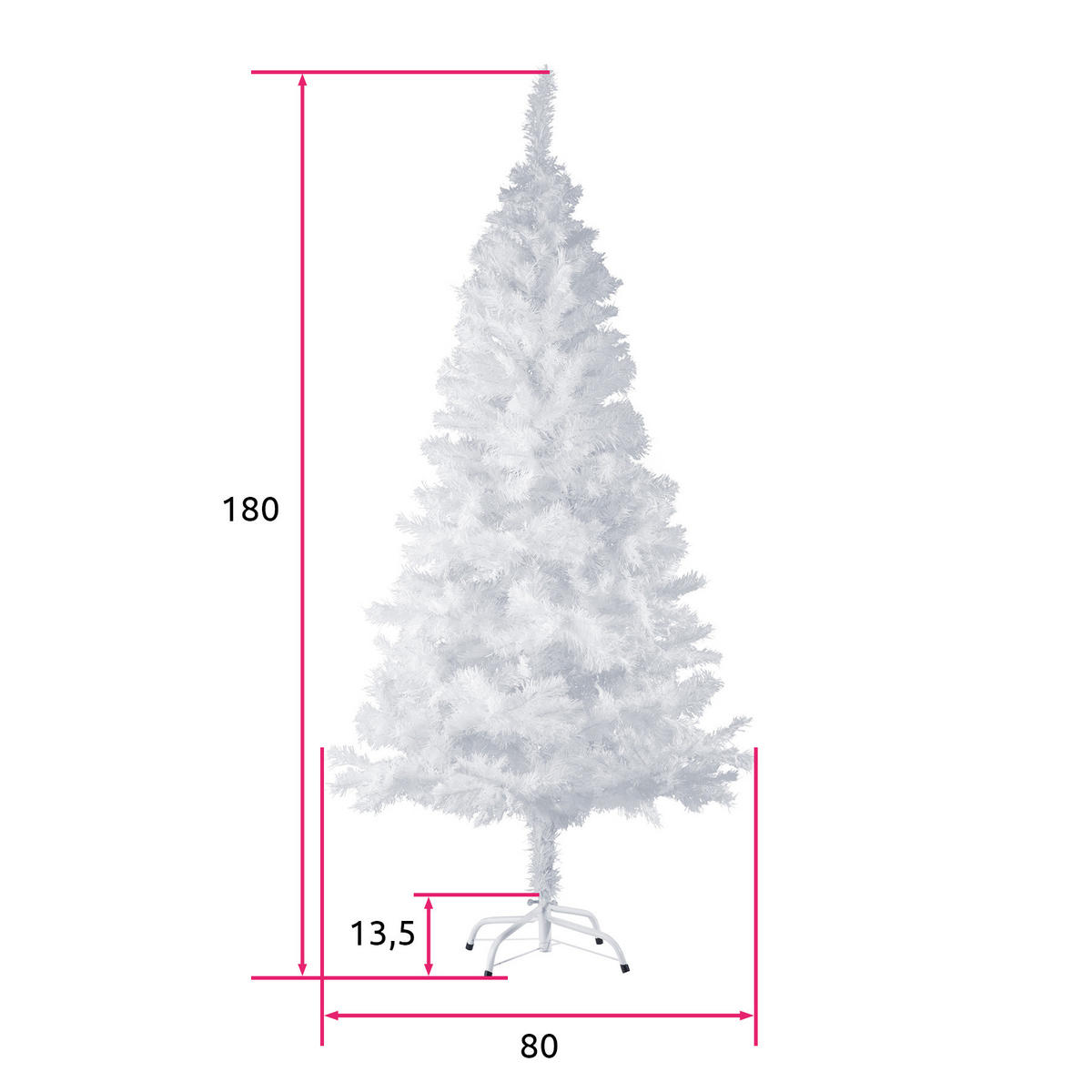 WEIHNACHTSBAUM ,inklusive Metallständer mit Kunststoffkappen,weiß - Weiß, Kunststoff (180cm) - tectake