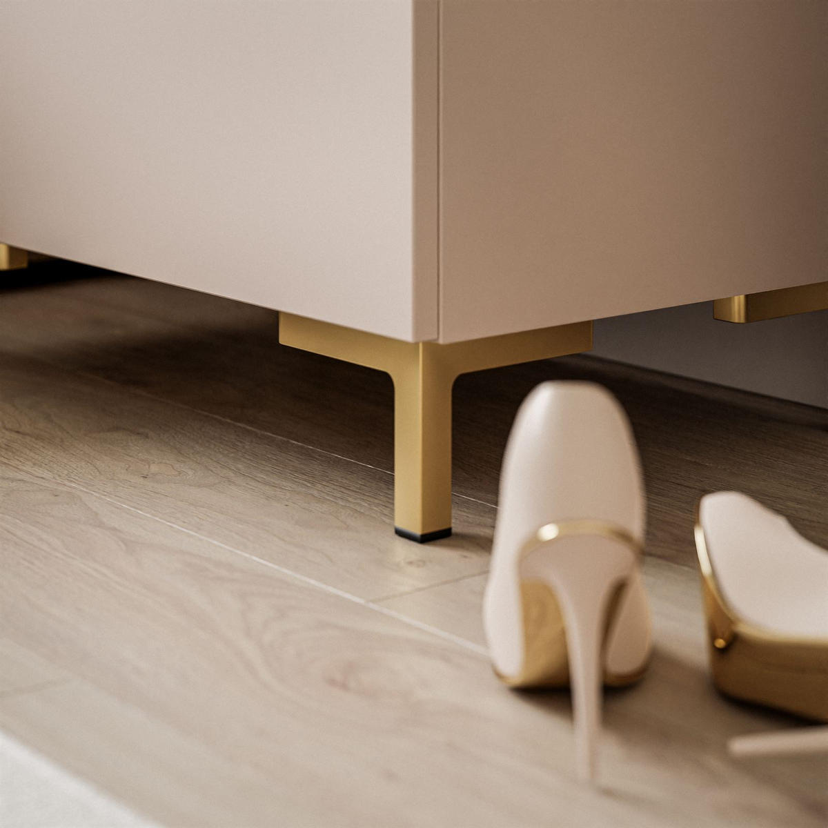 NACHTTISCH LINA KASCHMIR mit LED-Beleuchtung, goldenen Beinen - Kaschmir, Holzwerkstoff (55/52/37cm) - Lookway
