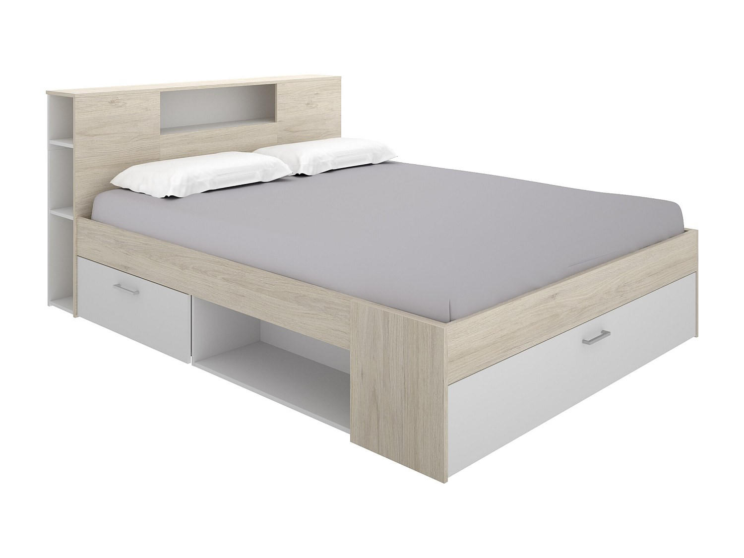 BETTRAHMEN - 2 Personen - Holz, Platte - Naturfarben Hell, Weiß - Naturfarben/Weiß, Holz (180/200cm) - Vente-Unique