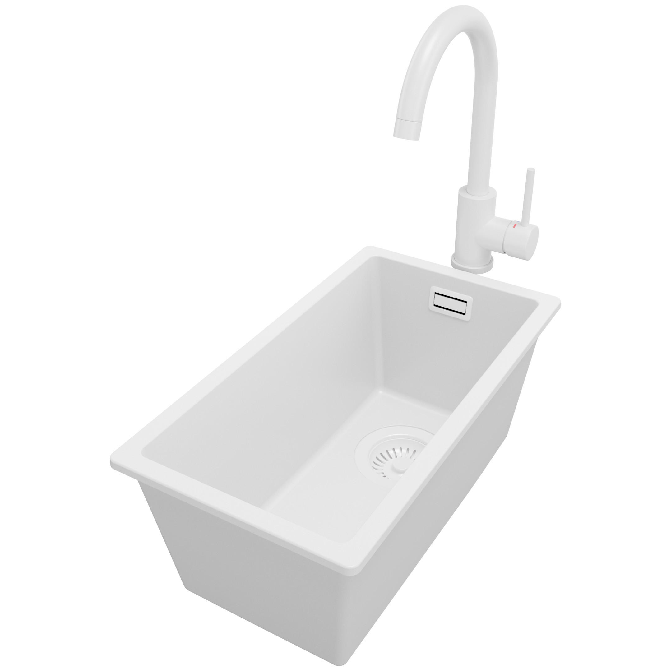 UNTERBAUSPÜLE GRANIT London, 2-er set Alles Weiß 26/47 cm 1 Becken + Küchenarmatur 32/20 cm + Ablauf-Set ab 30er Unterschrank - Weiß, Kunststoff (26/20/47cm) - Primagran